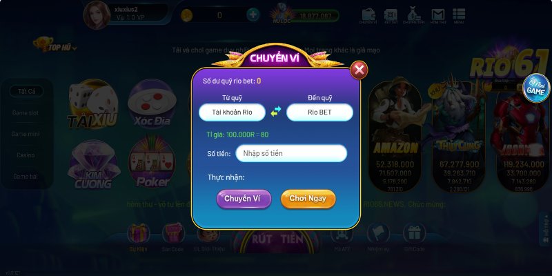 Chuyển ví trước khi rút tiền RIO66